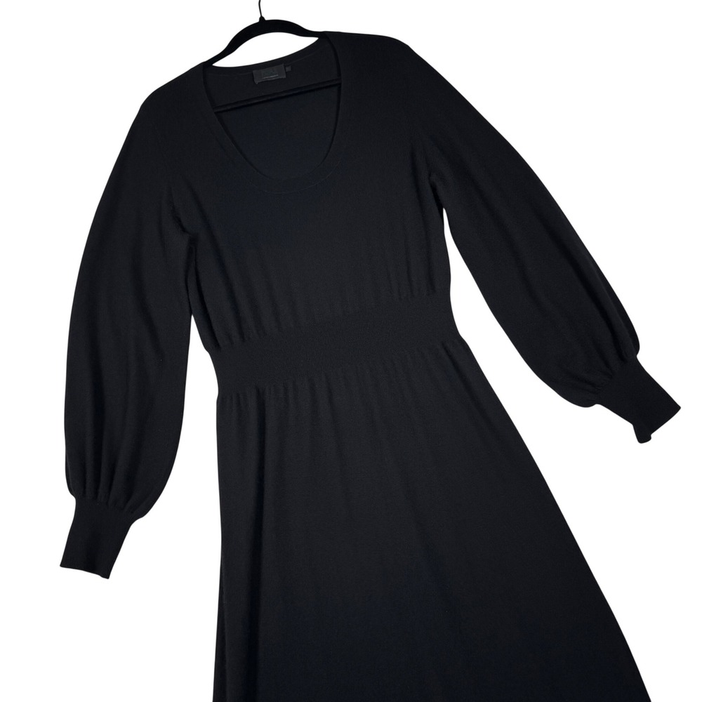 Pure Collection Sweater Dress Womens 16 Black 100% Cashmere Balloon Sleeve CL-01